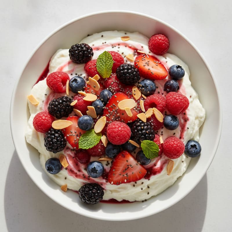 Greek Yogurt Protein Mousse with Mixed Berries