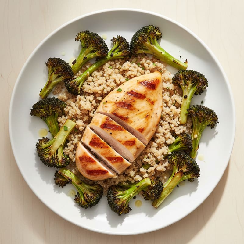 Grilled Chicken Breast with Roasted Broccoli and Quinoa