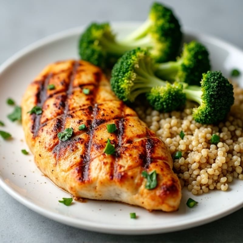 Grilled Chicken Breast with Quinoa and Roasted Broccoli