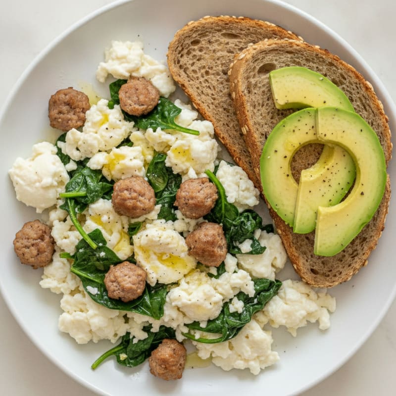 Egg White Scramble with Turkey Sausage and Spinach