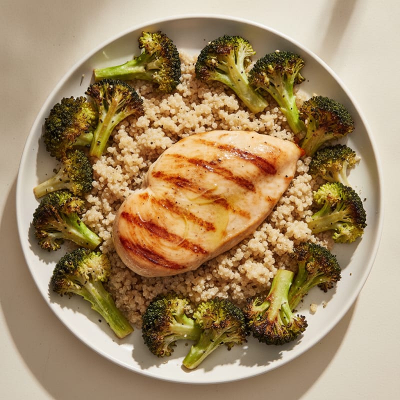Grilled Chicken Breast with Roasted Broccoli and Quinoa