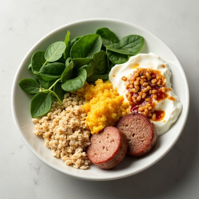Egg White and Turkey Sausage Scramble with Greek Yogurt and Oats