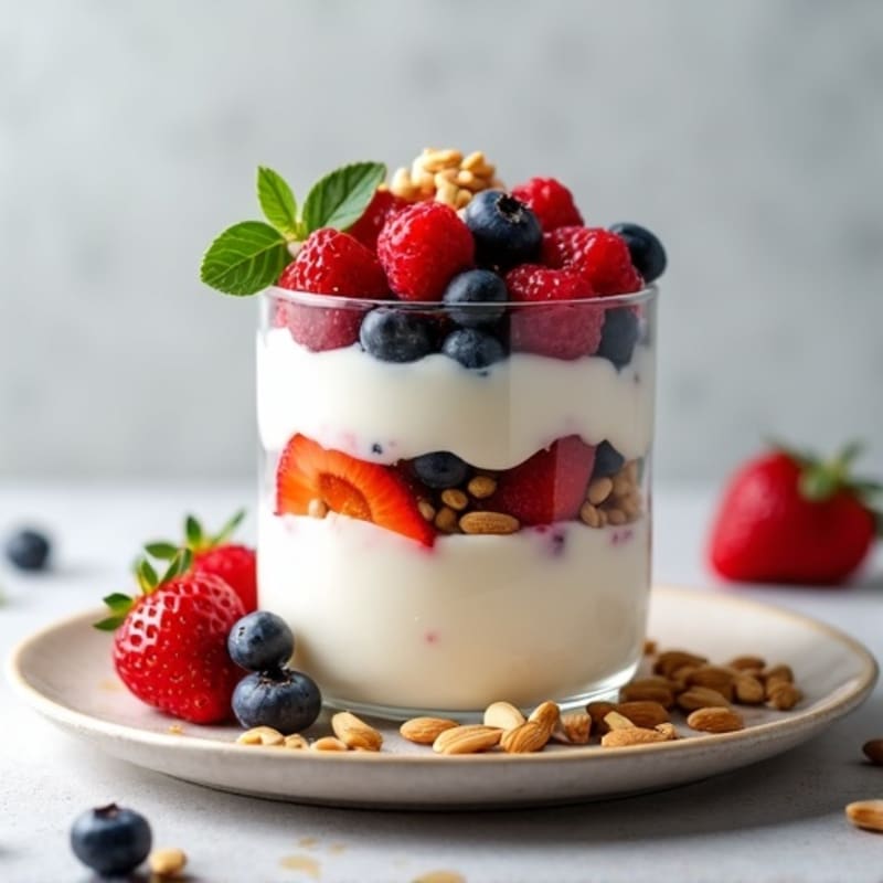 Greek Yogurt Parfait with Mixed Berries and Almonds
