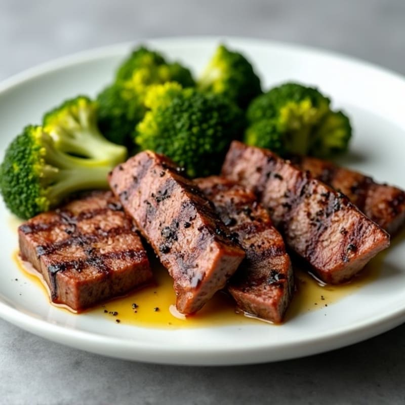 Seared Lean Beef Strips with Roasted Broccoli