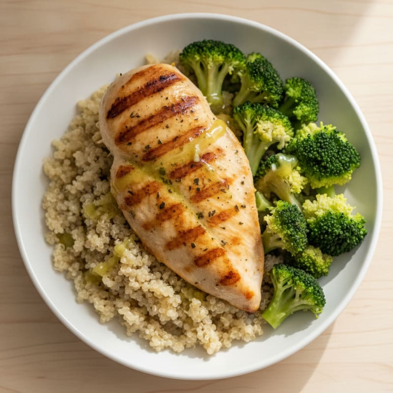 Grilled Chicken Breast with Quinoa and Steamed Broccoli