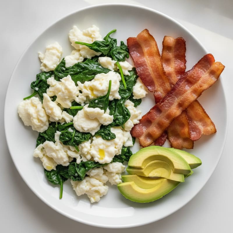 Crispy Turkey Bacon and Egg White Scramble with Spinach