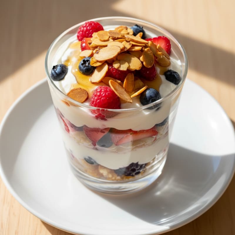 Creamy Greek Yogurt Parfait with Mixed Berries and Toasted Almonds