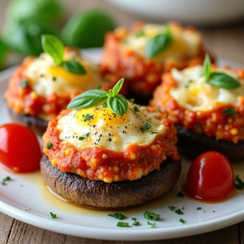 Hearty Stuffed Portobello Caps with Savory Lean Turkey Pepperoni and Fresh Herbs