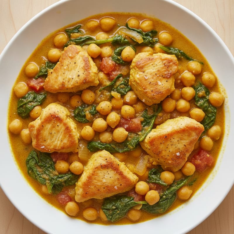 Garbanzo Bean and Spinach Curry with Chicken