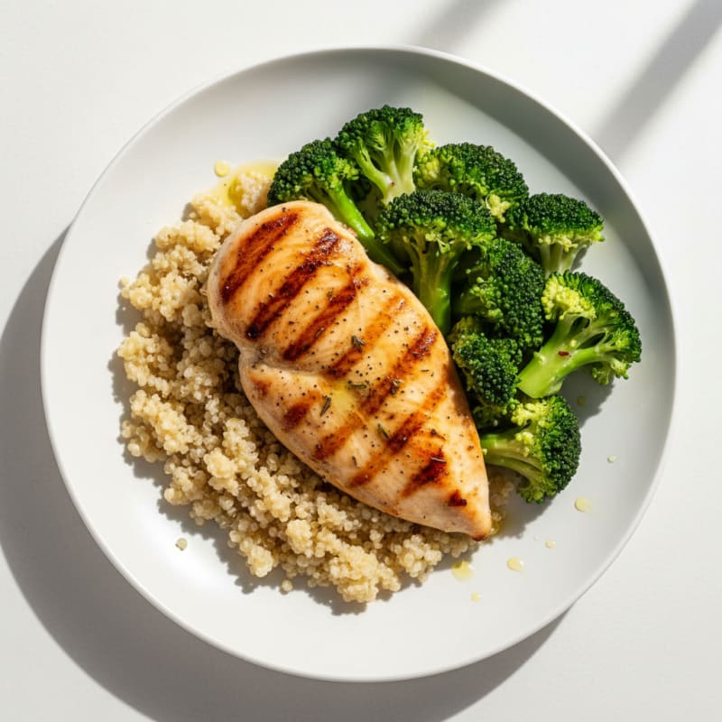 Grilled Chicken Breast with Quinoa and Steamed Broccoli