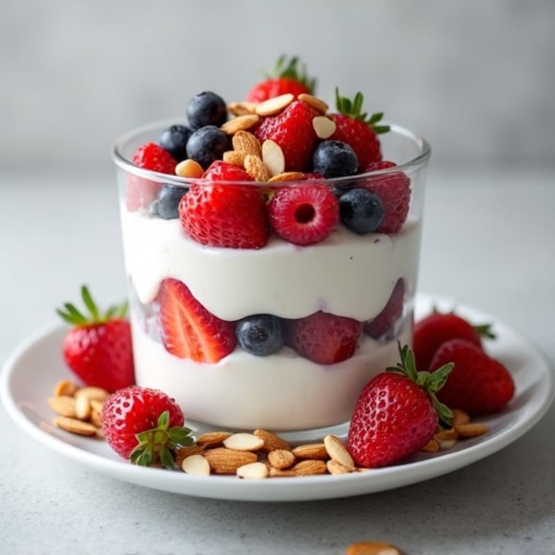 Greek Yogurt Parfait with Crunchy Almonds and Fresh Berries