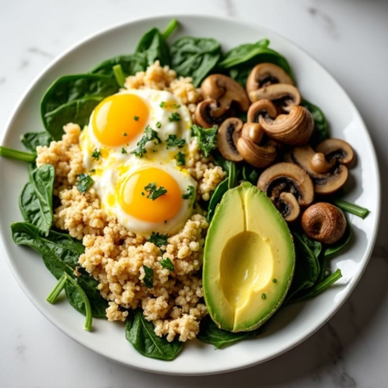 Egg White and Turkey Spinach Scramble with Sautéed Mushrooms
