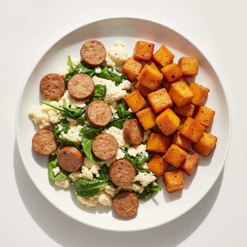 Scrambled Egg Whites with Spinach and Turkey Sausage