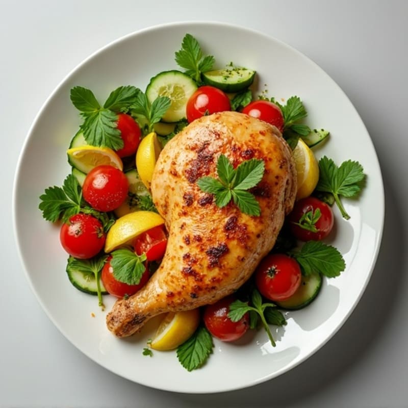 Spiced Lemon-Garlic Roasted Chicken with Fresh Herb Salad