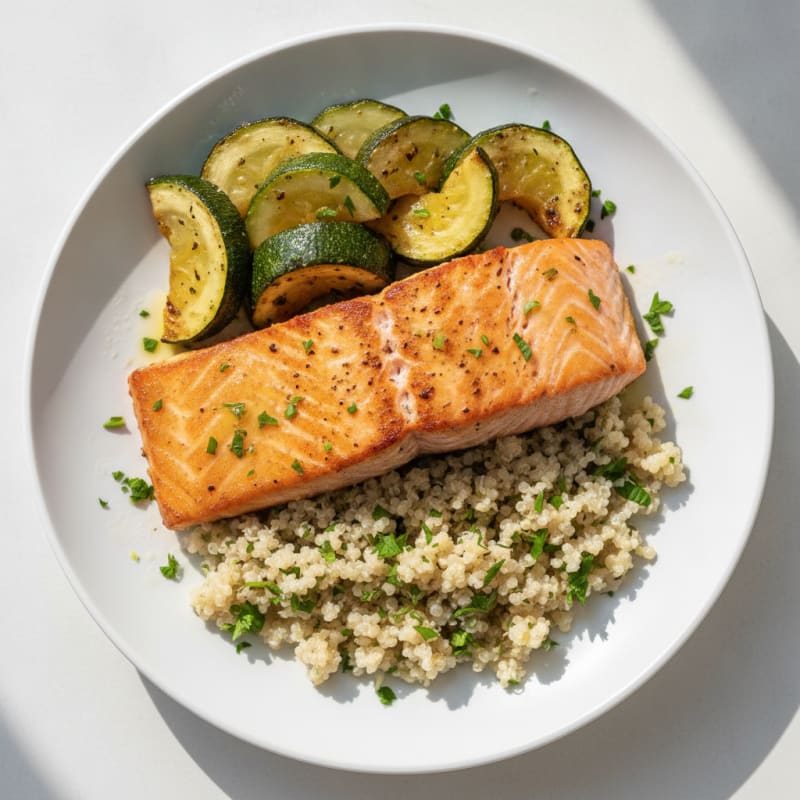 Seared Salmon Fillet with Quinoa and Roasted Zucchini