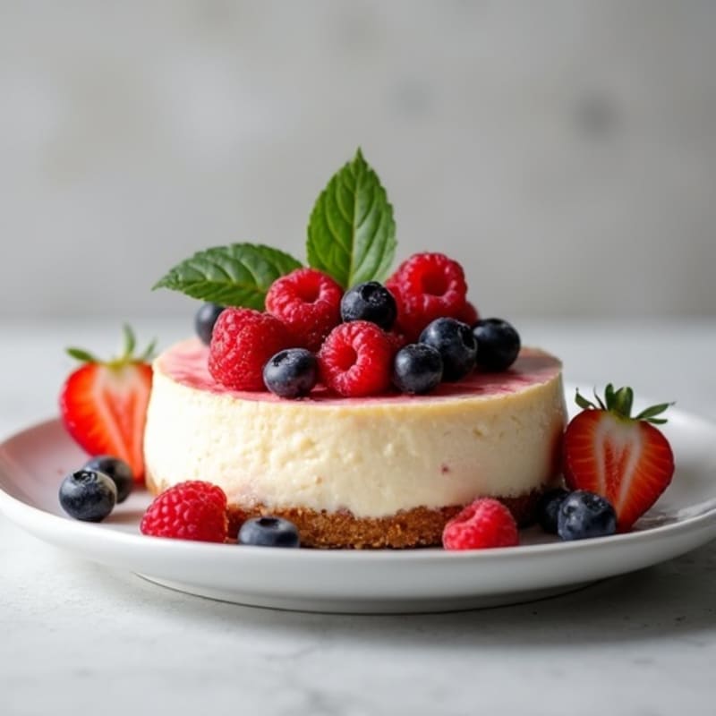Greek Yogurt Protein Cheesecake with Mixed Berries