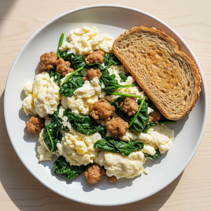 Egg White and Turkey Sausage Scramble with Spinach