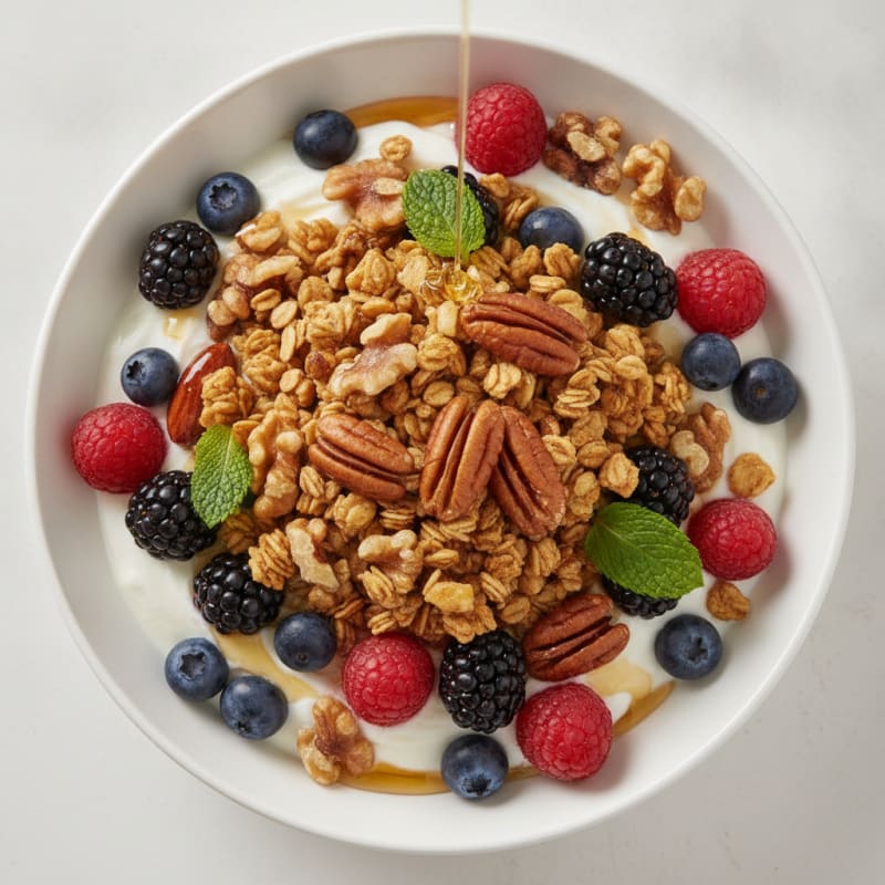 Creamy Greek Yogurt Parfait with Nutty Granola and Mixed Berries