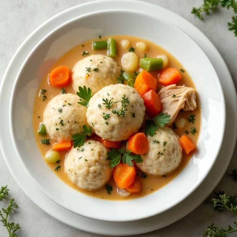 Creamy Chicken and Vegetable Stew with Fluffy Herb Dumplings