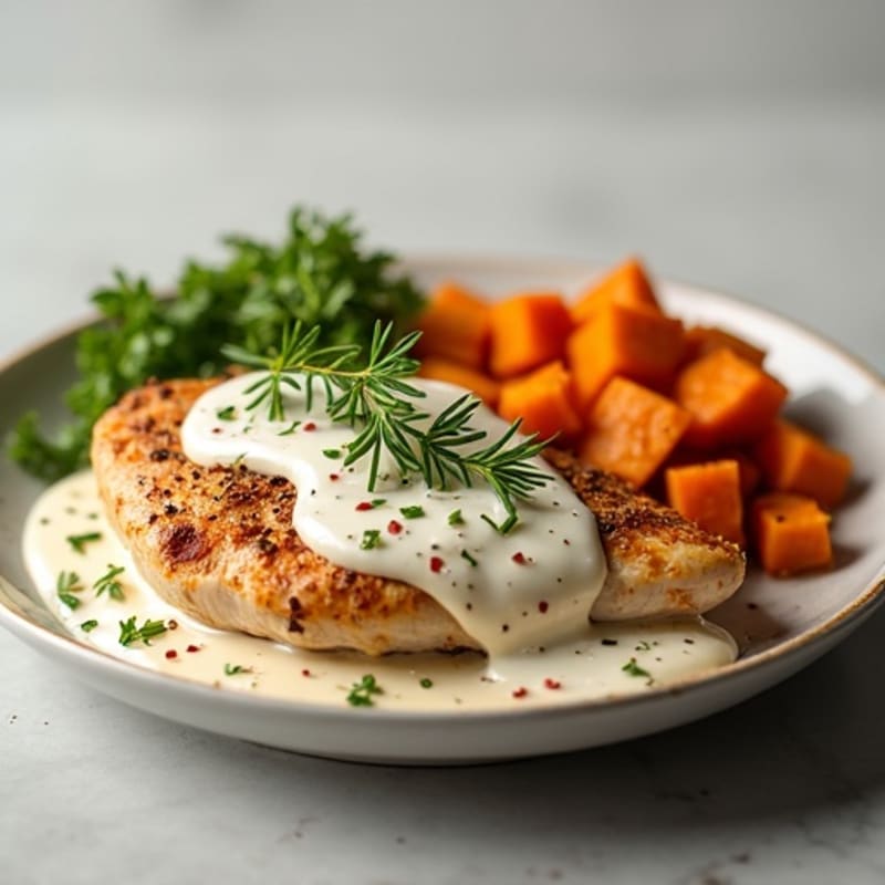 Chai-Spiced Creamy Chicken with Roasted Sweet Potatoes