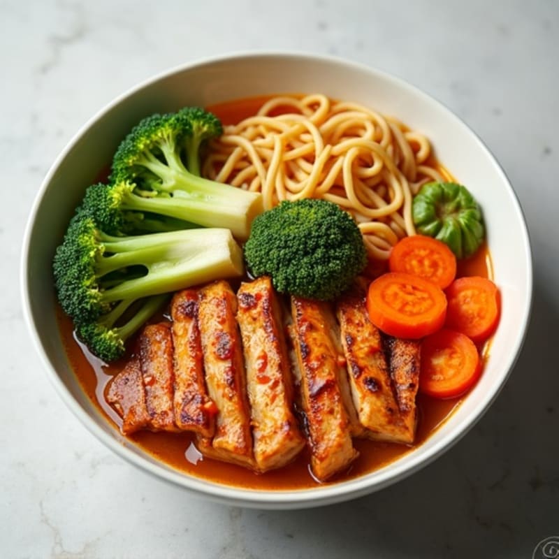 Spicy Sriracha Chicken Ramen with Fresh Vegetables