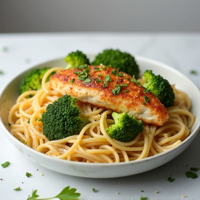Lighter Creamy Pasta with Crispy Lean Pork
