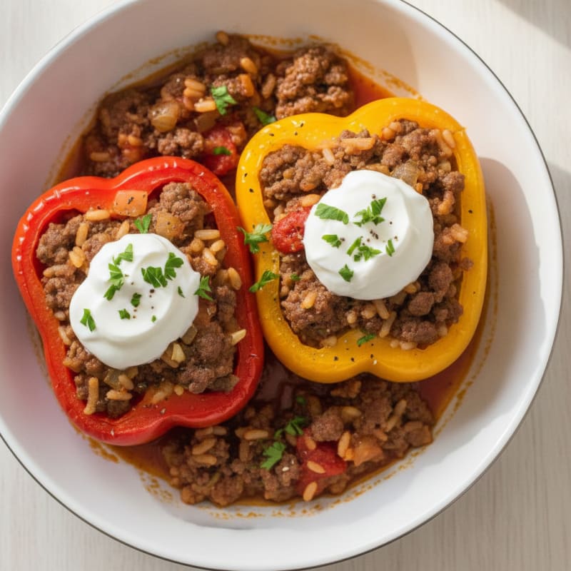 Beef and Rice Stuffed Bell Peppers