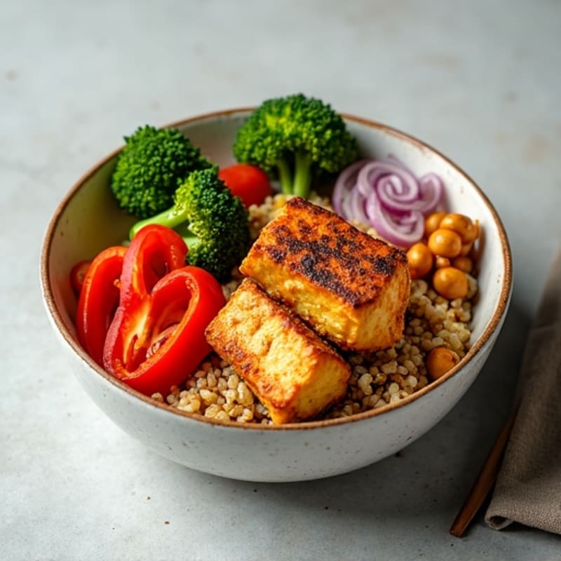 Crispy Baked Tofu with Roasted Vegetable Buddha Bowl