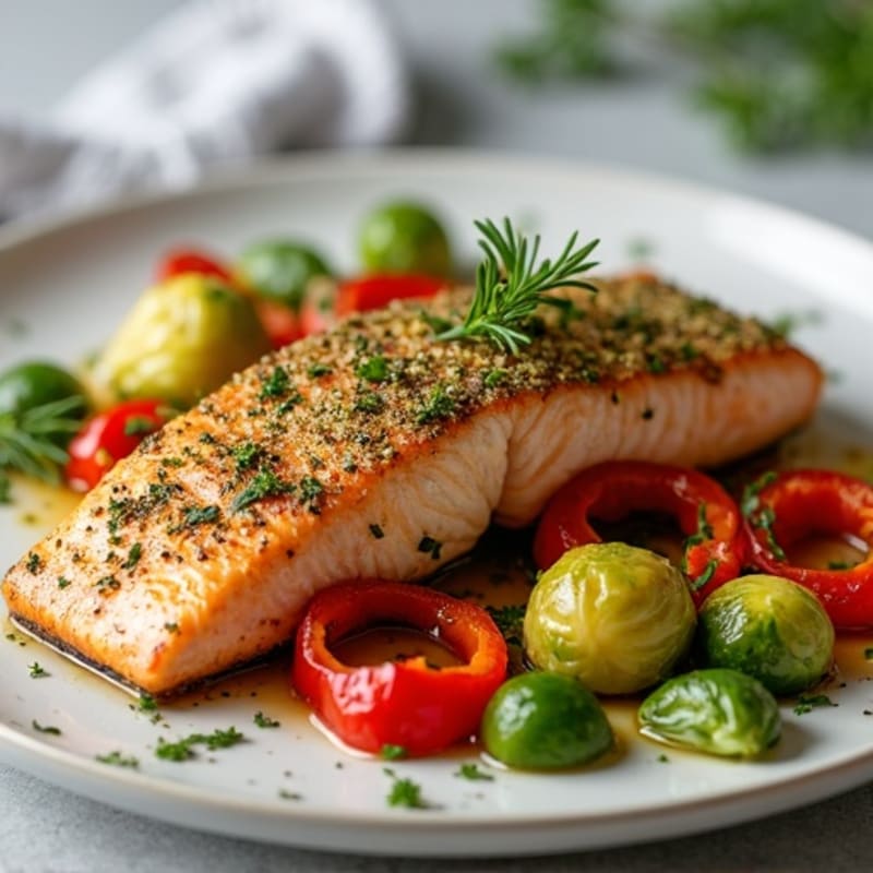 Herb-Crusted Baked Salmon with Roasted Vegetables