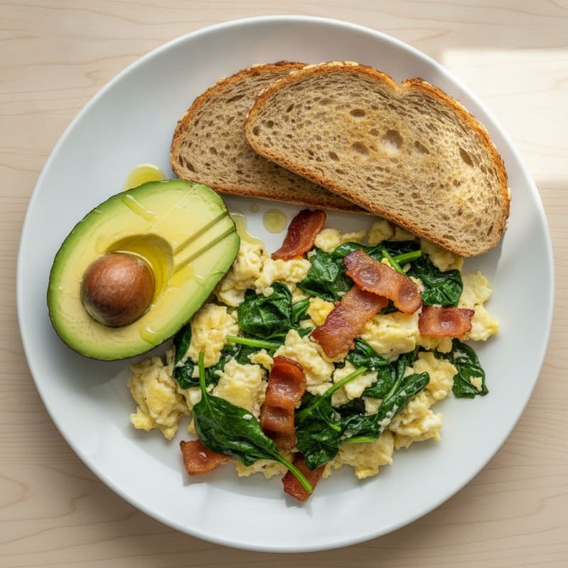 Egg White and Spinach Scramble with Turkey Bacon