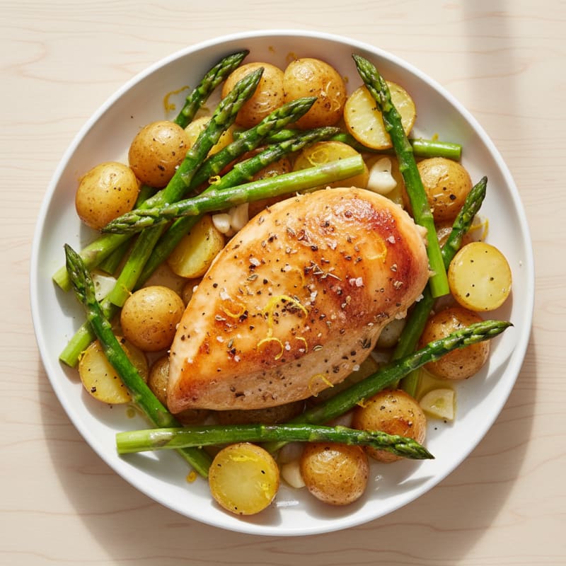 Lemon Herb Roasted Chicken with Asparagus