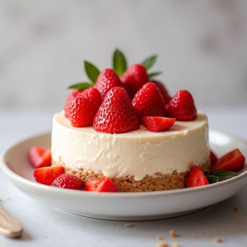 Vanilla Protein Cheesecake with Fresh Strawberries