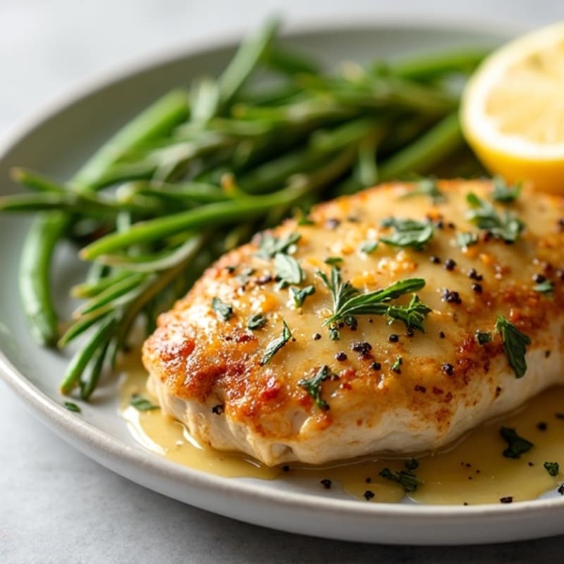Herb-Crusted Pan Seared Chicken with Lemon Garlic Sauce