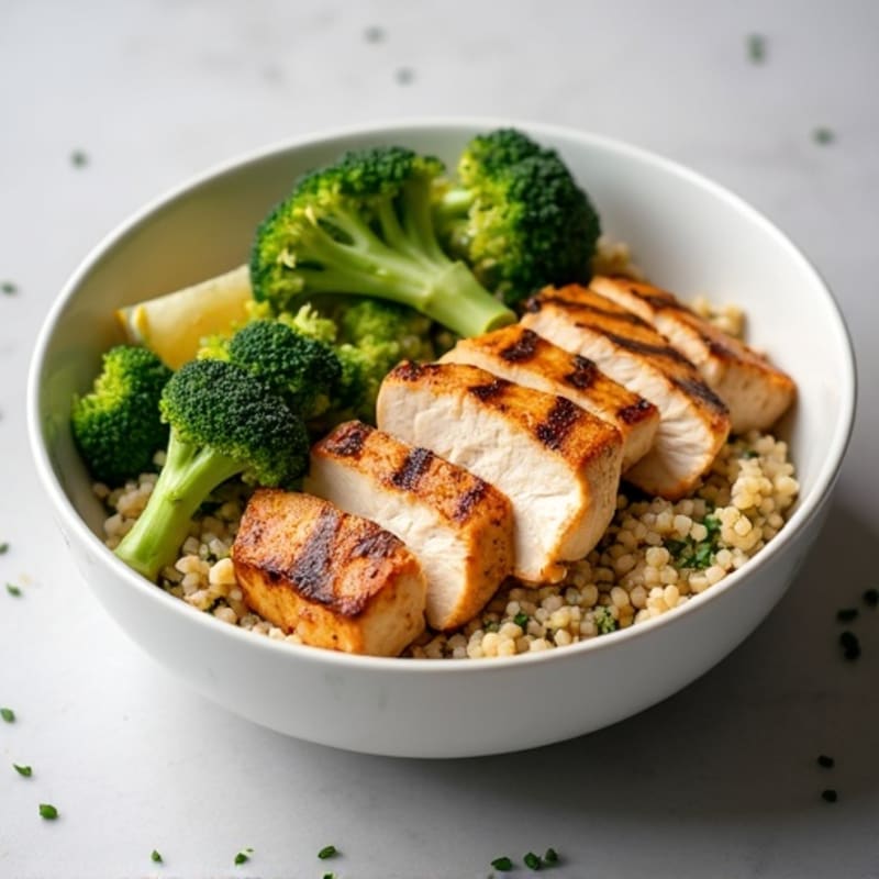 Grilled Chicken and Quinoa Bowl with Roasted Broccoli