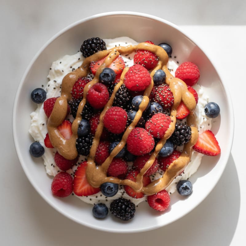 Greek Yogurt Protein Bowl with Mixed Berries and Almond Butter