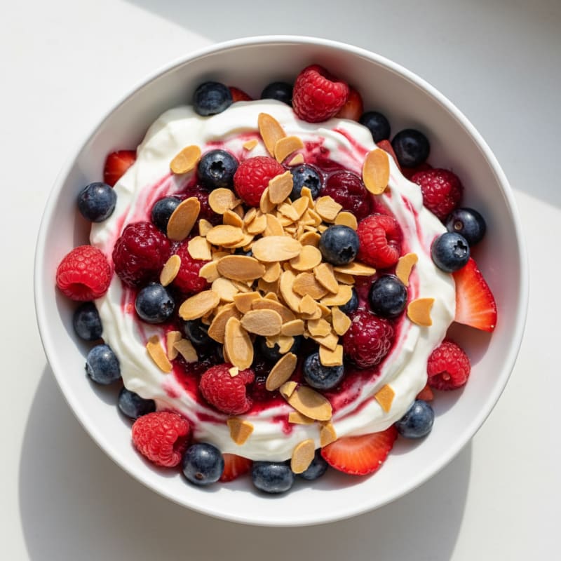 Greek Yogurt Protein Parfait with Mixed Berries and Almonds