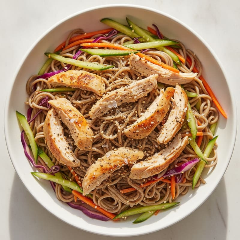 Sesame-Ginger Noodle Salad with Shredded Chicken