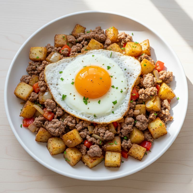Ground Beef and Potato Hash with Fried Egg