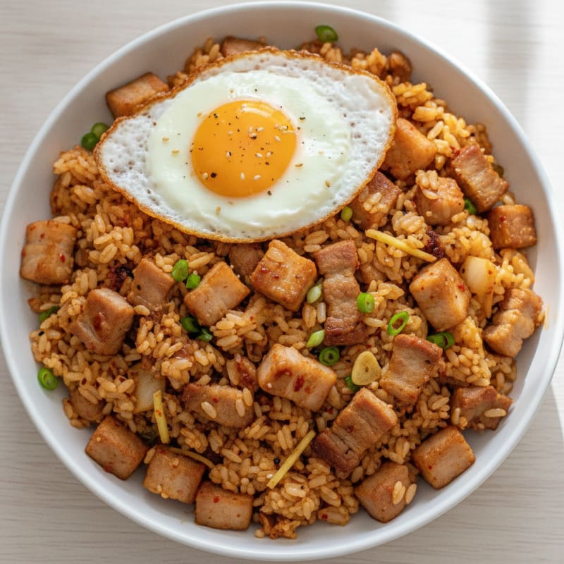 Kimchi Fried Rice with Pork Belly