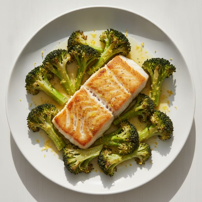 Seared Cod Fillet with Roasted Broccoli and Lemon Zest