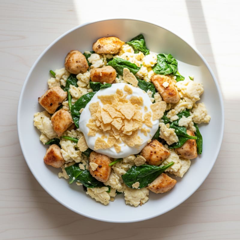 Crispy Chicken Egg White Scramble with Greek Yogurt