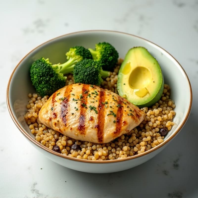 Grilled Chicken and Quinoa Bowl with Roasted Broccoli