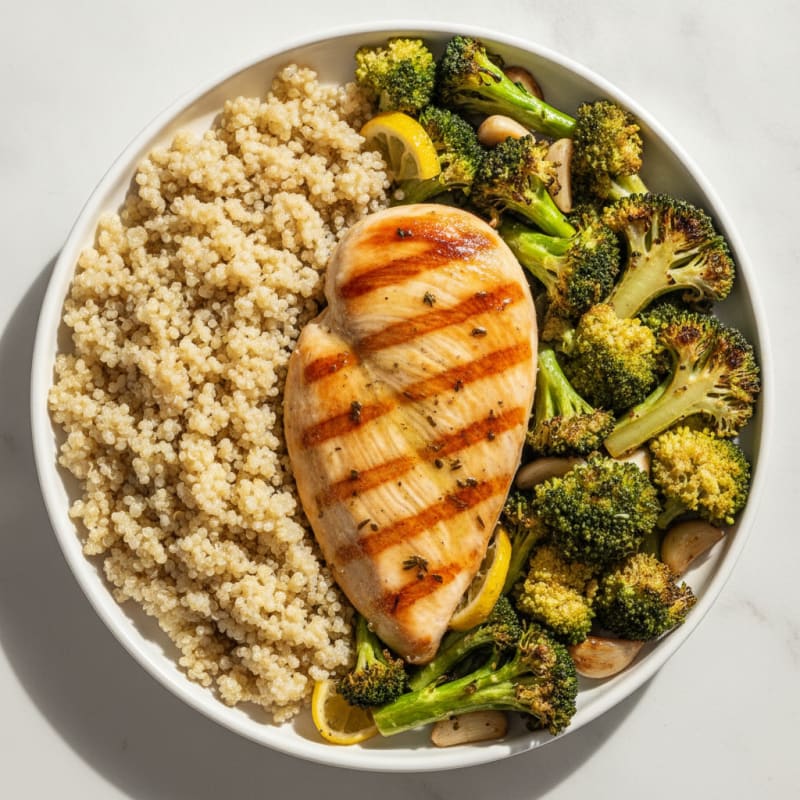 Grilled Chicken Breast with Quinoa and Roasted Broccoli