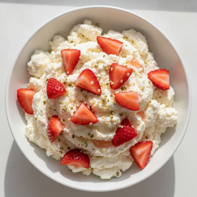 Cottage Cheese Protein Mousse with Sliced Strawberries