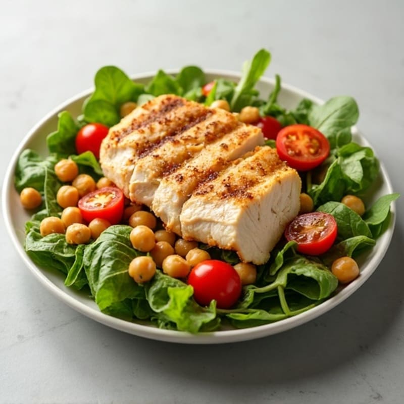 Grilled Chicken Breast Salad with Mixed Greens and Chickpeas