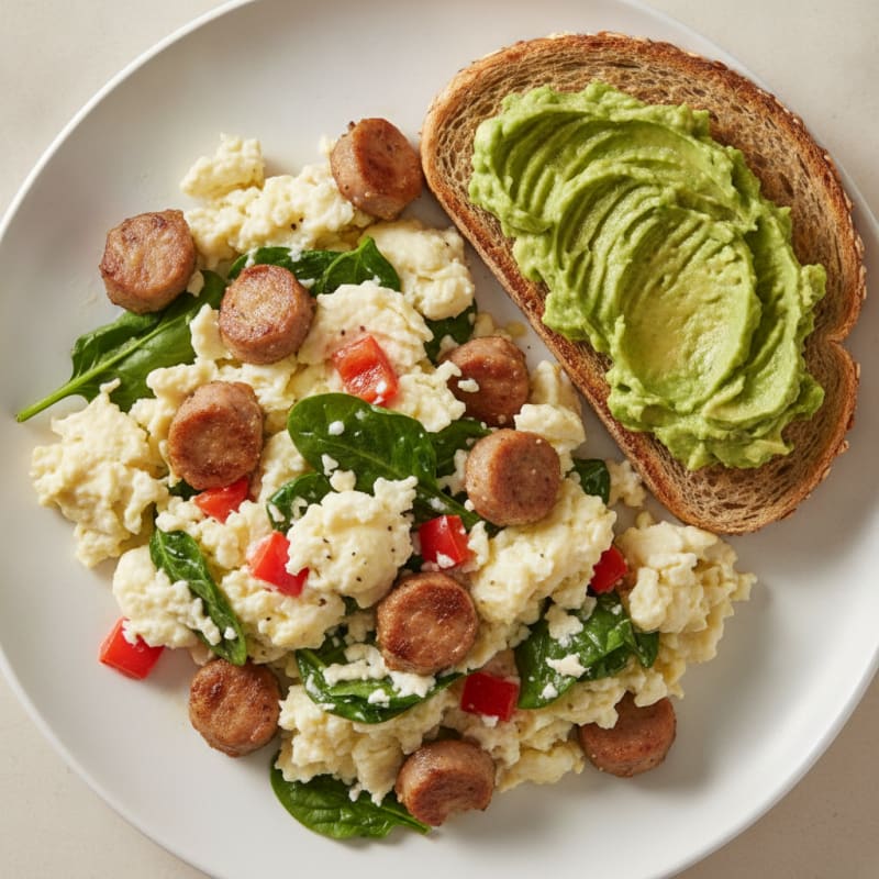 Egg White and Chicken Sausage Scramble with Whole Grain Toast