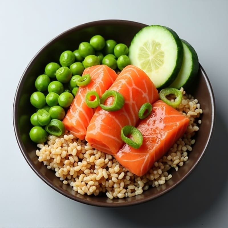 Fresh Salmon Poke Bowl with Brown Rice and Edamame