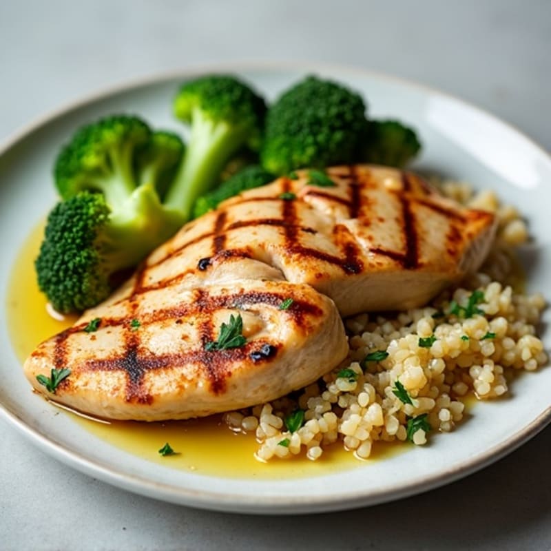 Grilled Chicken Breast with Roasted Broccoli and Quinoa