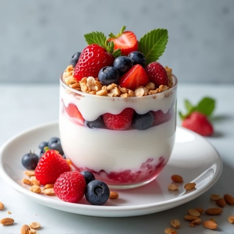 High-Protein Greek Yogurt Parfait with Mixed Berries and Almonds