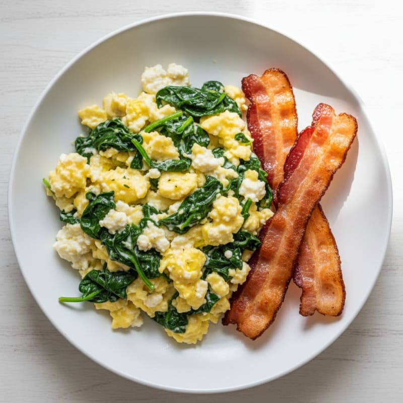 Cottage Cheese Scramble with Spinach and Turkey Bacon